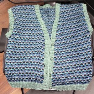 Colorful Knit Vest with Green Accents